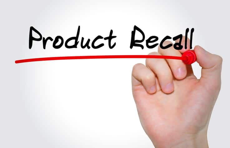 A hand writing "product recall" and underlining it in red.