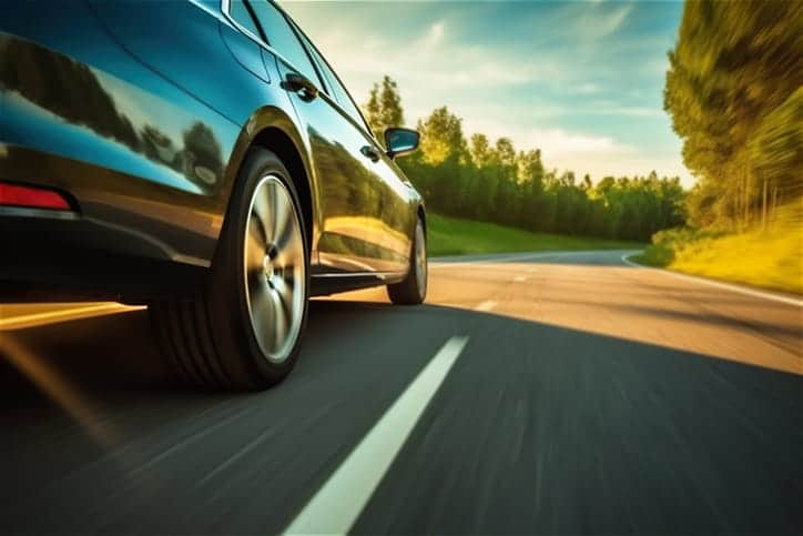 A car speeding down the road.